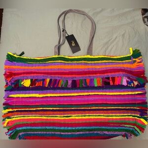 Raj Colorful Boho Large Tote Bag – Woven Striped Statement Carryall Tote New